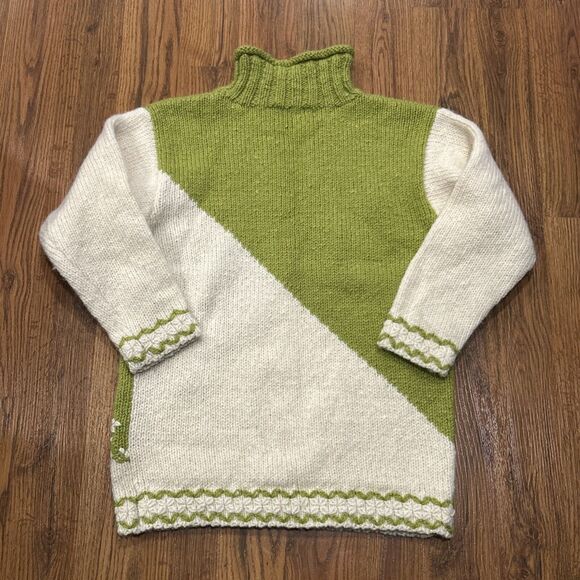 Vintage Express Tricot Wool Sweater Womens Small Green Cream Floral Knit - Picture 5 of 5